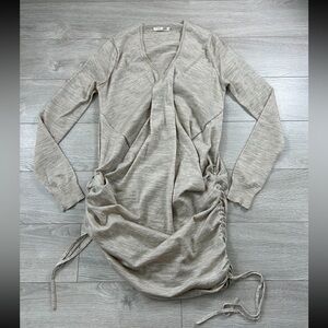 JNBY Cream V-neck Cinched Side Wool Sweater
